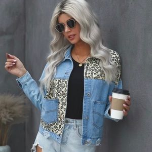Wholesale 5 pack 🔥Leopard Splice Jean Jacket